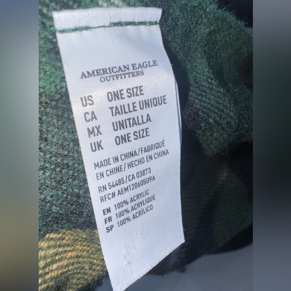 American Eagle Green and Beige Fringe Scarf Unisex Winter - Picture 4 of 4